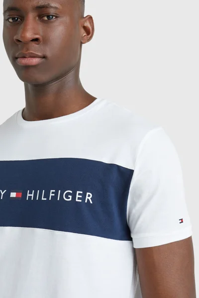 Bílé pánské tričko modrým pruhem Tommy Hilfiger