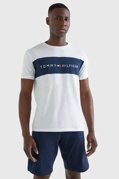 Bílé pánské tričko modrým pruhem Tommy Hilfiger