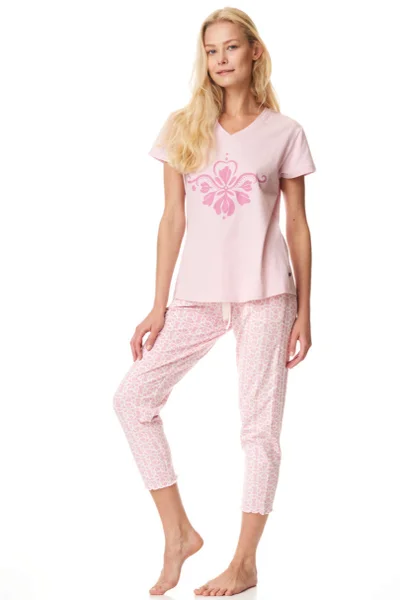 Světle růžové dámské dlouhé pyžamo s potiskem Key