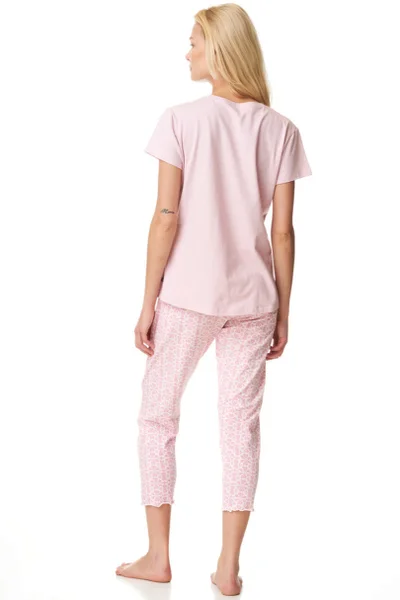 Světle růžové dámské dlouhé pyžamo s potiskem Key