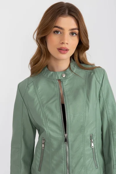 Světle zelená dámská koženková přechodová bunda FPrice