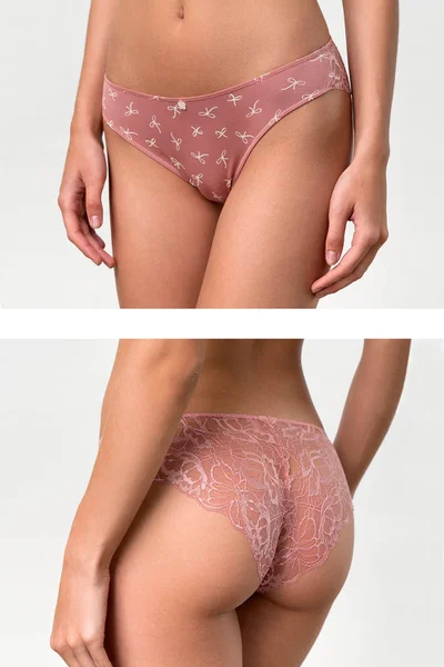 Růžové vzorované krajkové dámské kalhotky brazilský střih Vamp