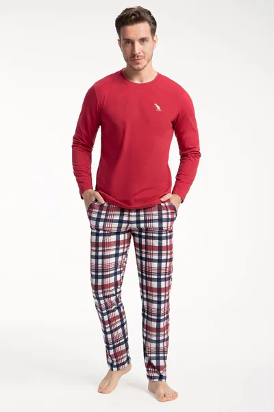 Červené pánské pyžamo s kostkovanými kalhotami Luna