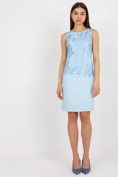 Nebesky modré dámské pouzdrové šaty bez rukávů FPrice