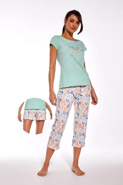 Bavlněné třídílné pastelové dámské pyžamo Cornette
