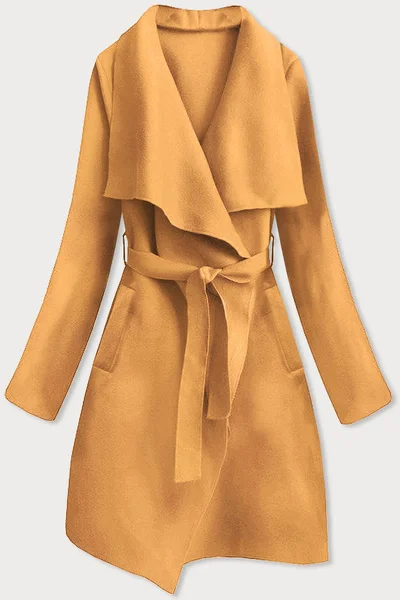 Hořčicový dámský minimalistický kabát V359 MADE IN ITALY (barva Žlutá)