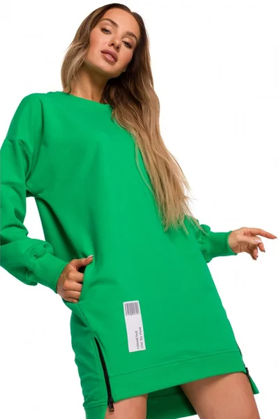 Zelený dlouhý svetr s bočními kapsami Moe