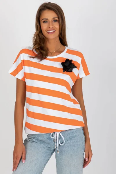 Dámské oranžovo-bílé pruhované tričko RELEVANCE