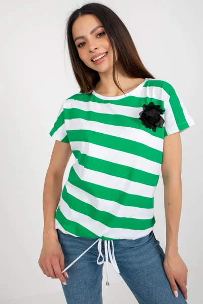 Zeleno-bílé dámské pruhované tričko RELEVANCE