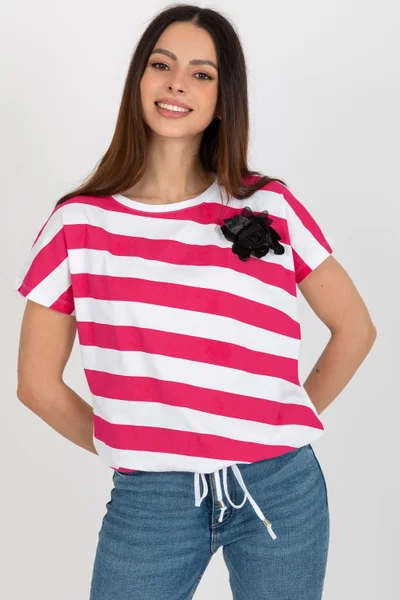 Červeno-bílé dámské pruhované tričko s krátkým rukávem RELEVANCE