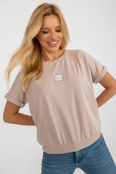 Béžové bavlněné tričko s krátkým rukávem RELEVANCE