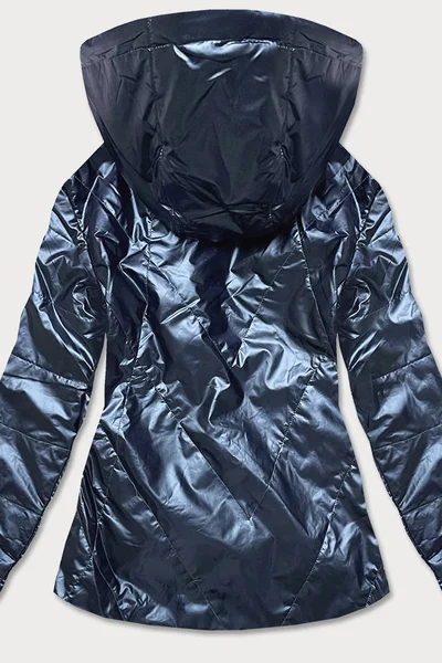 Šedomodrá dámská bunda se stříbrnou kapucí T199 ATURE
