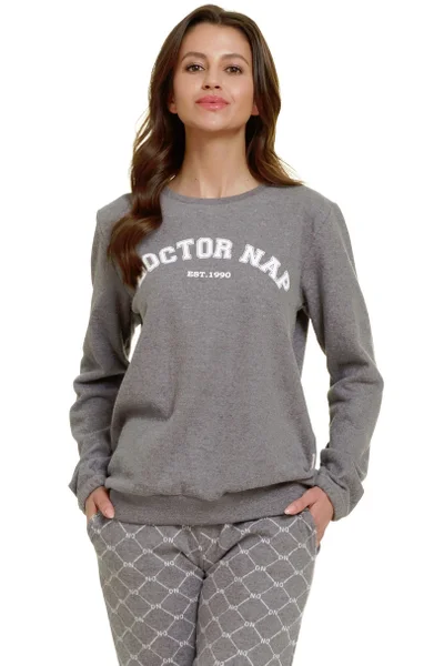 Teplé zimní dámské pyžamo DOCTOR NAP v šedé barvě