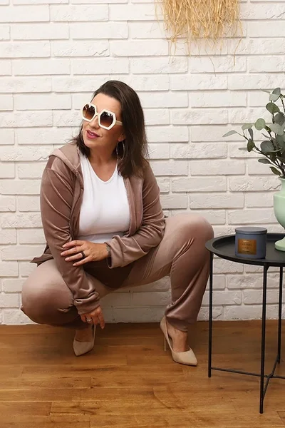 Béžová plus size tepláková souprava s mikinou Moon