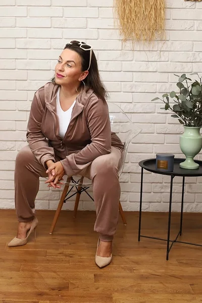 Béžová plus size tepláková souprava s mikinou Moon