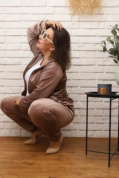 Béžová plus size tepláková souprava s mikinou Moon