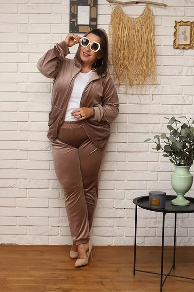 Béžová plus size tepláková souprava s mikinou Moon