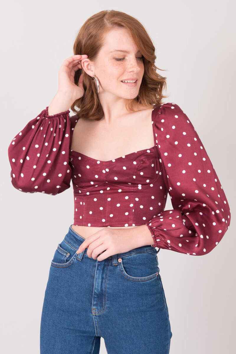 Vínový crop top s puntíky FPrice, M i523_8682502192661