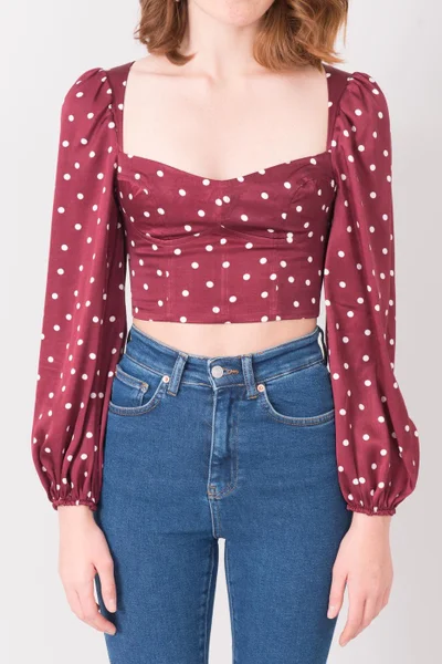 Vínový crop top s puntíky FPrice