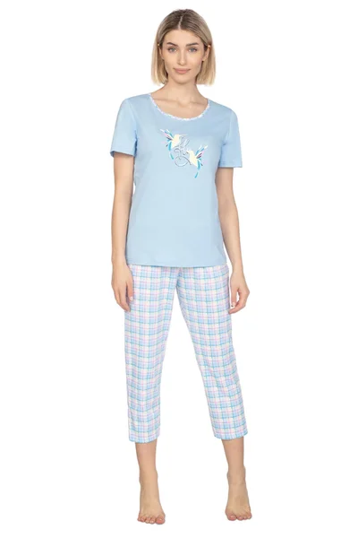Světle modré dámské pyžamo s 3/4 kalhotami Regina