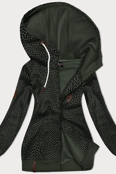 Khaki dámská mikina na zip se srdíčky 6&8 Fashion