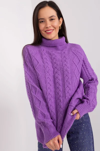 Lila dámský vzorovaný svetr s rolákem FPrice
