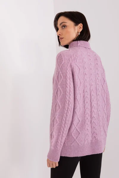 Lila dámský vzorovaný svetr s rolákem FPrice