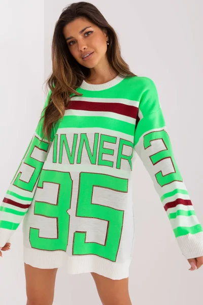 Zeleno-bílý dámský oversize pulovr FPrice