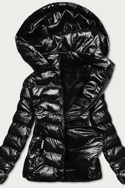 Černá lesklá prošívaná dámská bunda s kapucí S'WEST