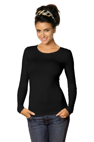 Přiléhavé dámské černé tričko s dlouhým rukávem Babell