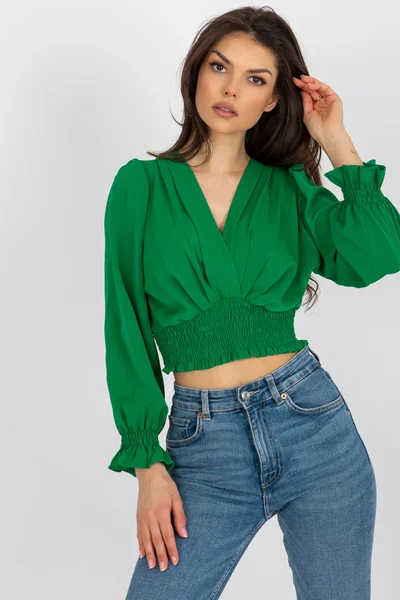 Sexy zelený crop top s dlouhými rukávy FPrice