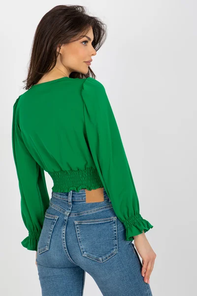 Sexy zelený crop top s dlouhými rukávy FPrice