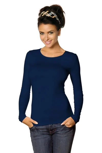 Tmavě modré klasické dámské tričko s dlouhým rukávem Babell