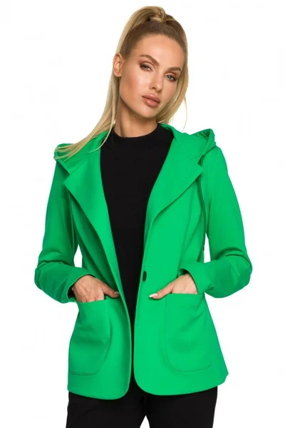 Dámská úpletová bundička s kapucí v zelené barvě Moe