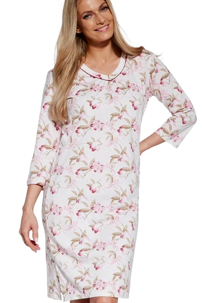 Světle růžová vzorovaná dámská noční košile s dlouhým rukávem Cornette