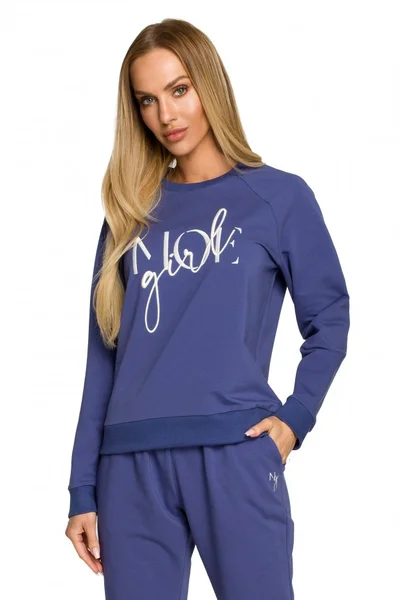 Dámský indigo svetr s žebrovanými lemy Moe