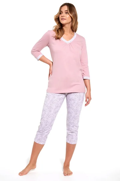 Dámské pastelové pyžamo s capri kalhotami Cornette