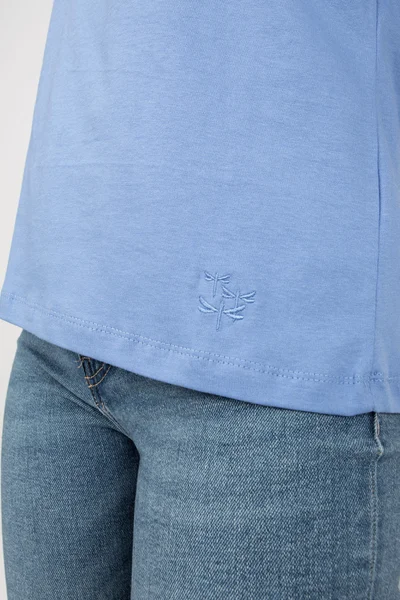 Hladké klasické modré dámské tričko s krátkým rukávem FPrice