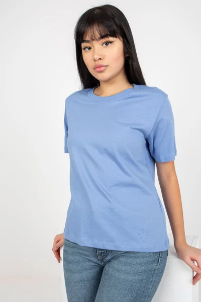 Hladké klasické modré dámské tričko s krátkým rukávem FPrice
