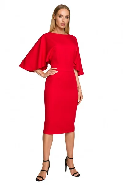 Červené pouzdrové šaty s maxi rukávy Moe
