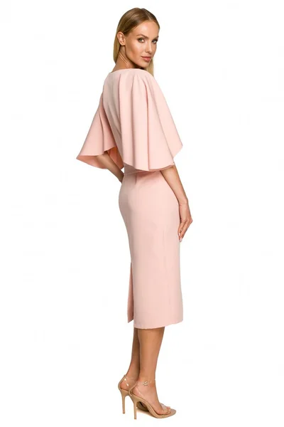Světle růžové pouzdrové šaty s maxi rukávy Moe