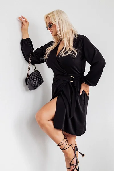 Stylové dámské překládané šaty s výstřihem Moon plus size