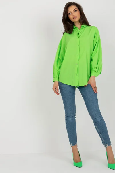 Volná zelená dámská košile s nabíranými rukávy FPrice