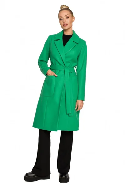 Dámský zelený elegantní kabát s límcem Moe