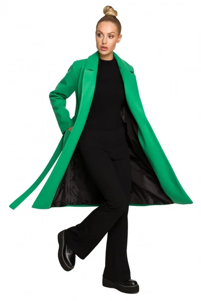 Dámský zelený elegantní kabát s límcem Moe