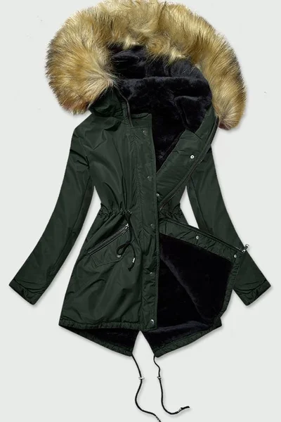 Khaki dámský kabátek s kožíškem s kapucí S'WEST