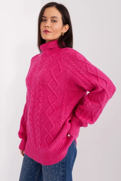 Maxi tmavě růžový dámský svetr se stojáčkem FPrice
