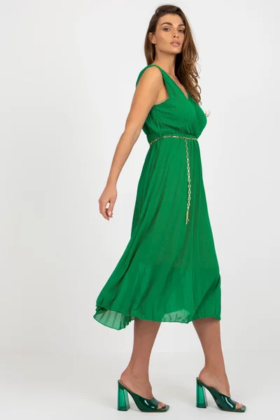 Lehké letní midi šaty V-neck FPrice zelené