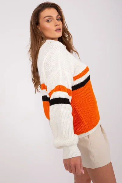 Oranžovo-bílý dámský pulovr s límečkem FPrice