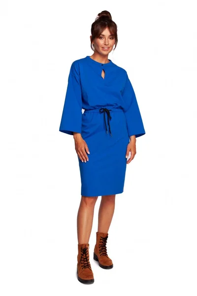 Modré pouzdrové šaty s tříčtvrtečním rukávem BE